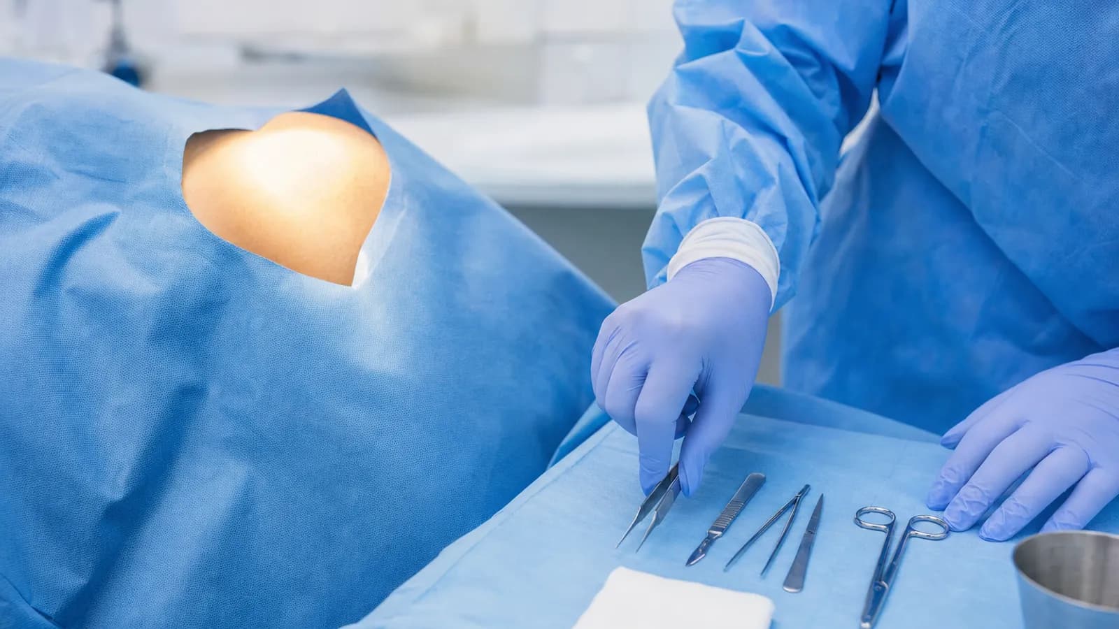 Surgical skin cancer removal procedure in a dermatology clinic